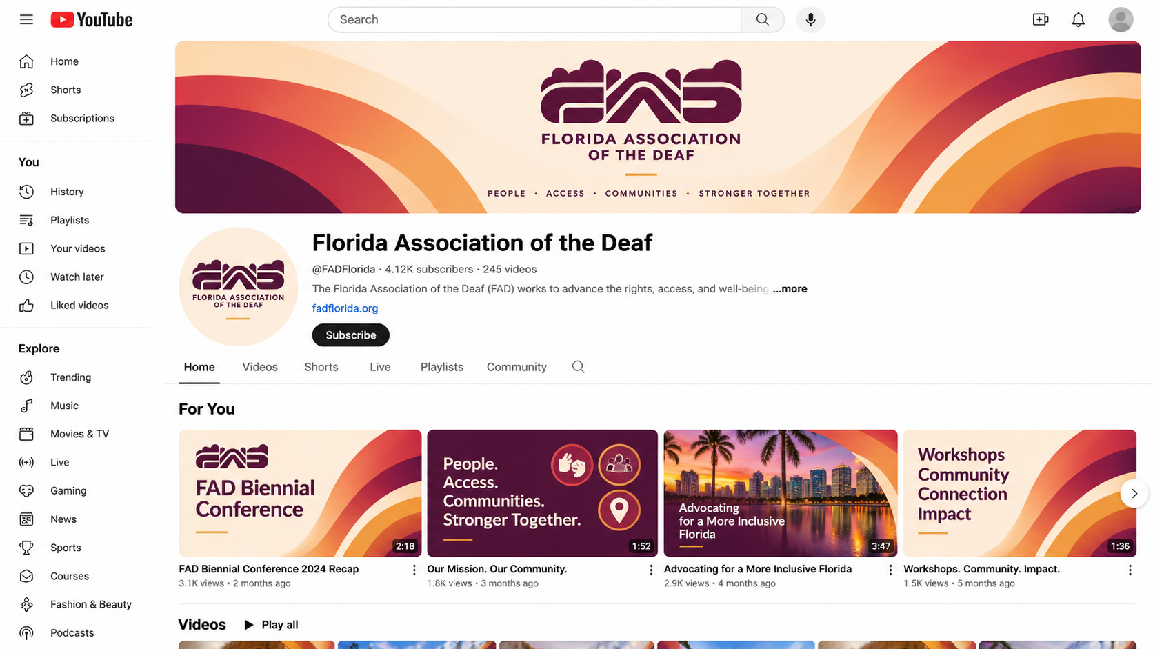 The FAD YouTube channel in the Sunrise direction.